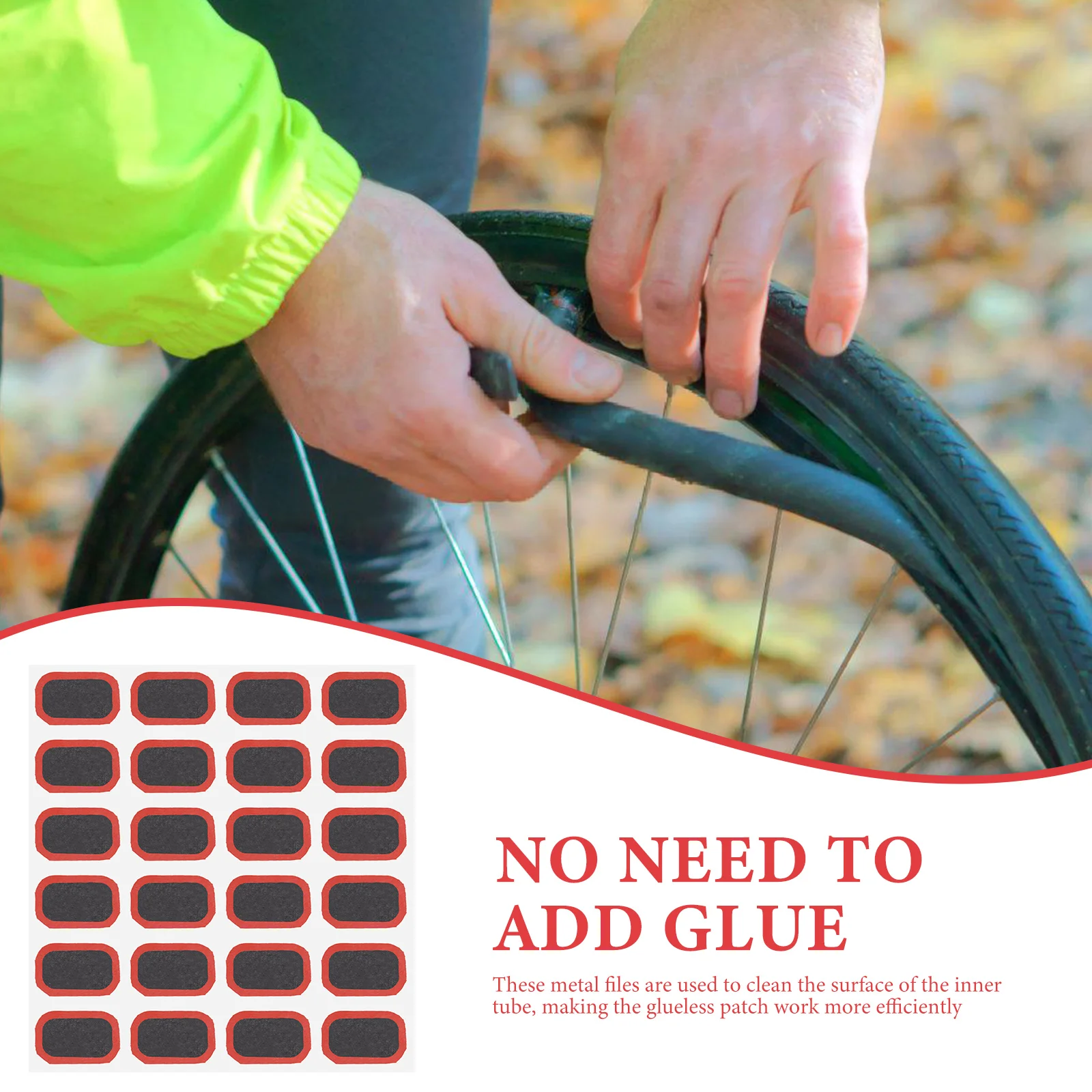 

1 set Tire Bicycle Patch Tools Adhesive Patches Self Adhesive Tire Kit For Mountain Road No Glue Pre Taped Metal File Included