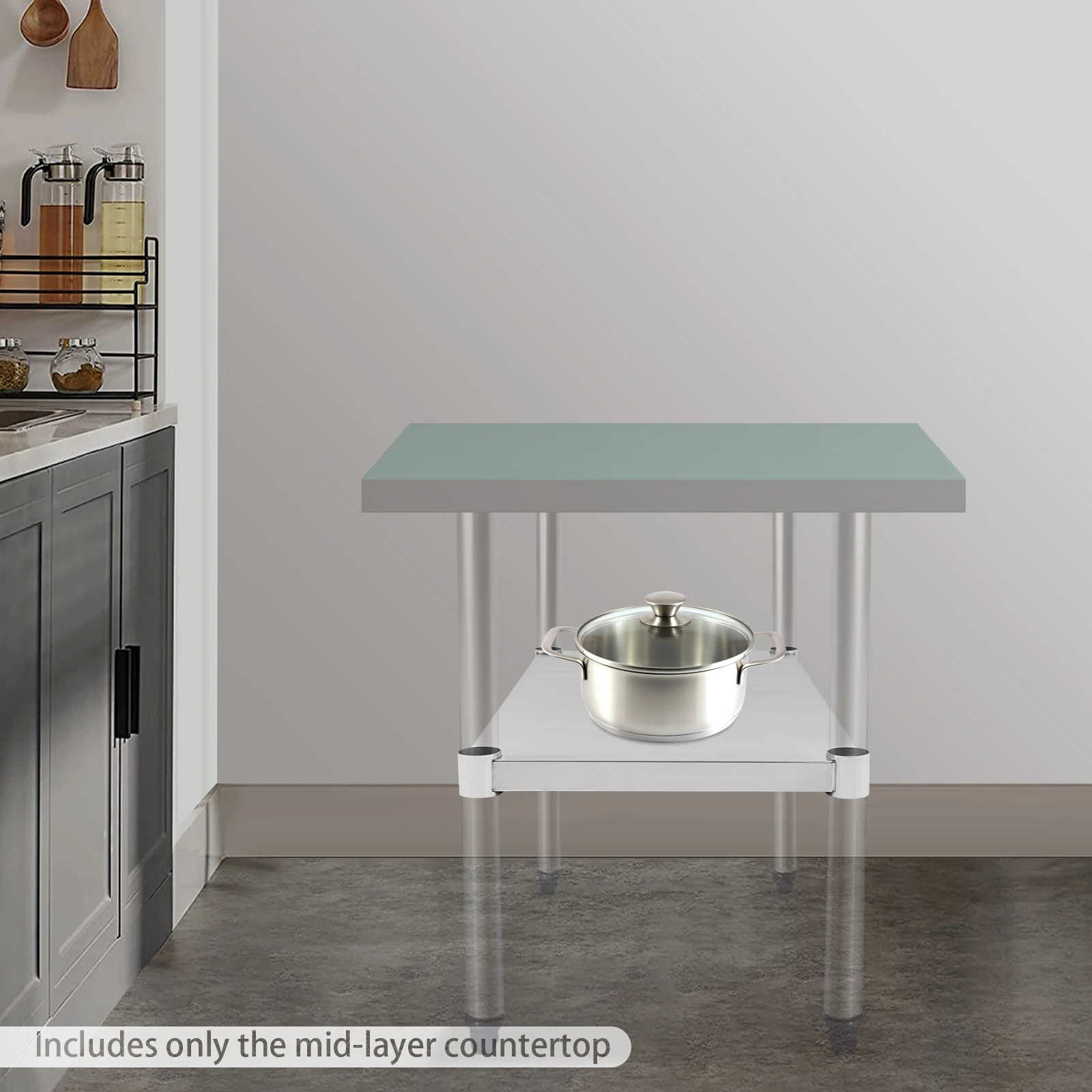 Stainless Steel Rectangle Adjustable Lower Shelf, Work Table Under Shelf for DuraSteel Worktables, Including Standard Worktables