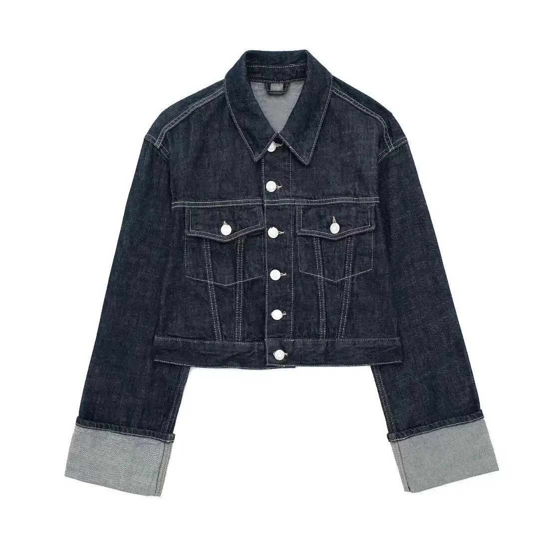 Damesmode pak Retro gesplitst Single-breasted zak denim jack + hoge taille dames broek met wijde pijpen en ritssluiting 2-delige set - afbeelding 1