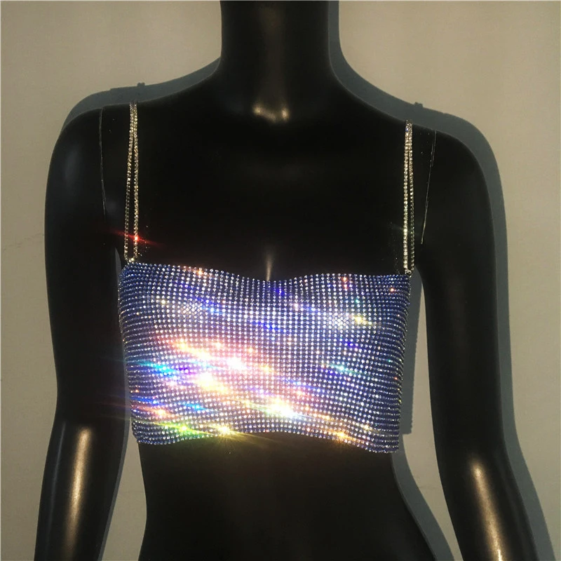Glitter Rhinestone Y2K Women Crop Top Sexy Backless Shiny Crystal Diamond Nightclub Party Tank Tops Festival Rave Female Camis
