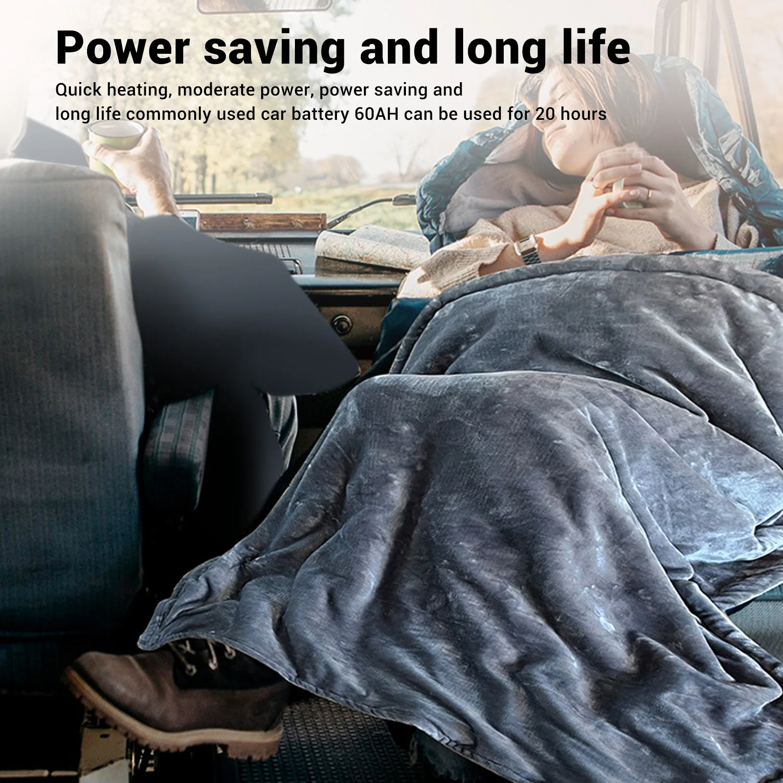Manta eléctrica para coche, manta calefactora cálida de calentamiento rápido de 12V y 48W para franela de coche, transpirable, portátil para acampar