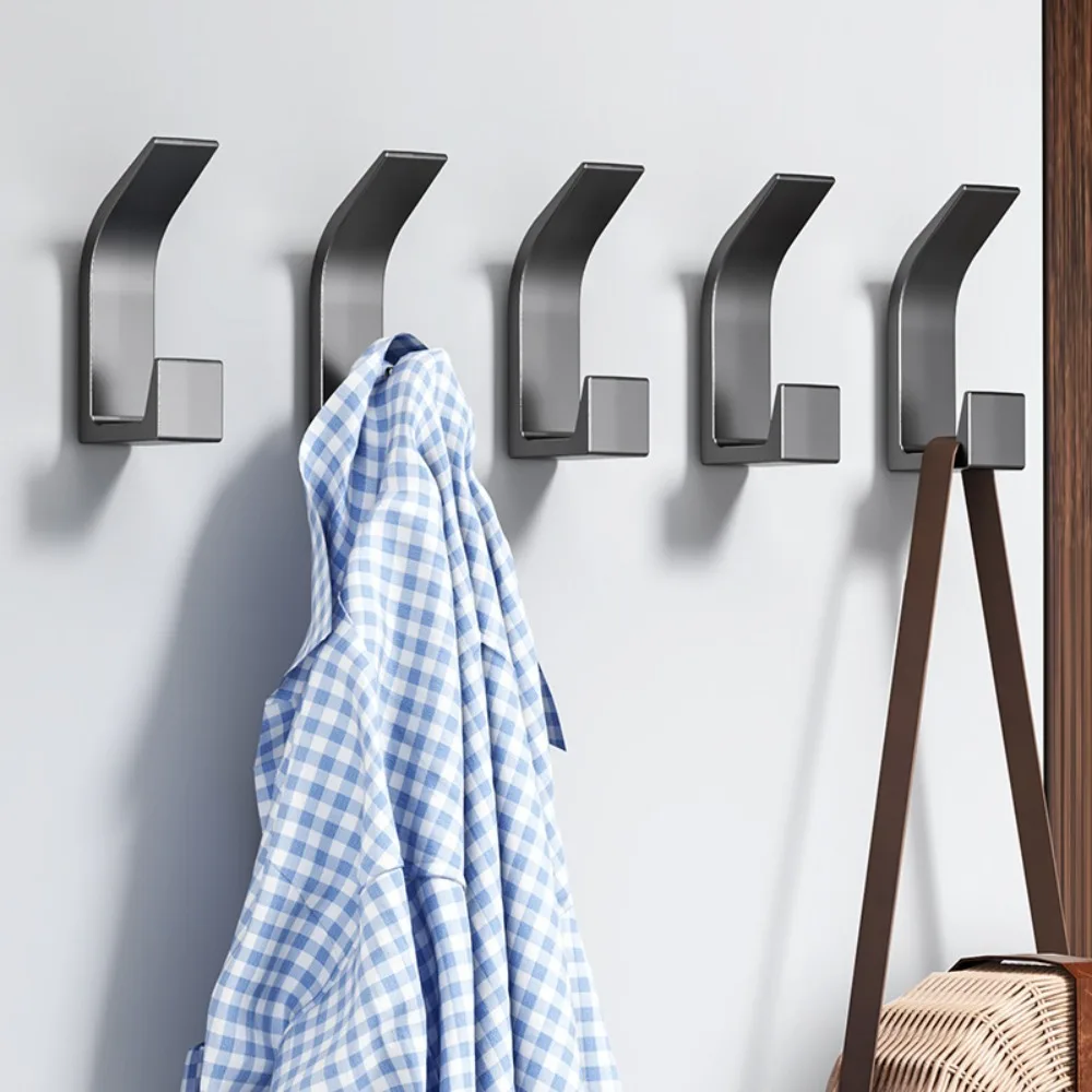 5PCS Wall Hooks No Drilling Double Hook Hanger Robe Hook Black White Towel Hook Storage Rack Multifunctional Clothes Coat Hook