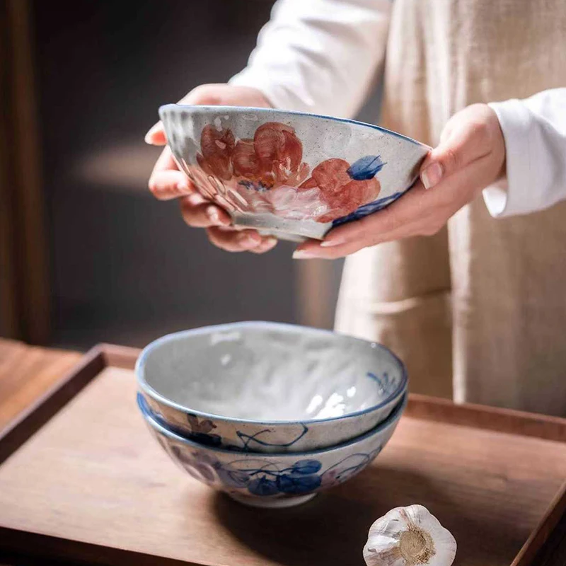 

Ручная роспись салатница Cerc винтажная ручная работа под глазурью с цветной глазурью китайская миска для риса для ежедневного использования с цветочным узором