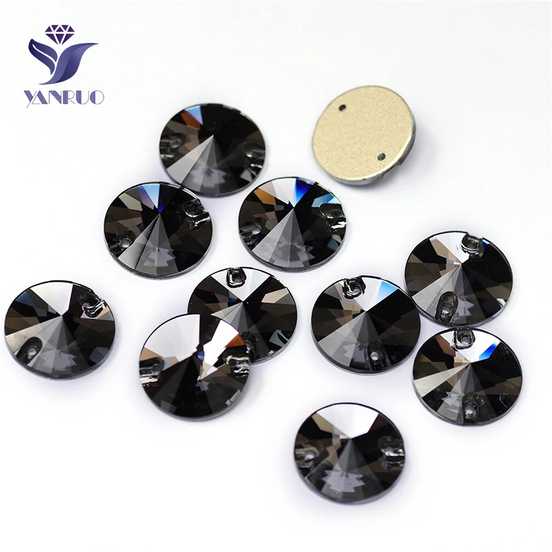 YANRUO 3200 All Sizes Black Diamond Flatback Crystal Buttons Rivoli Sew On Strass Rhinestone For Shoes