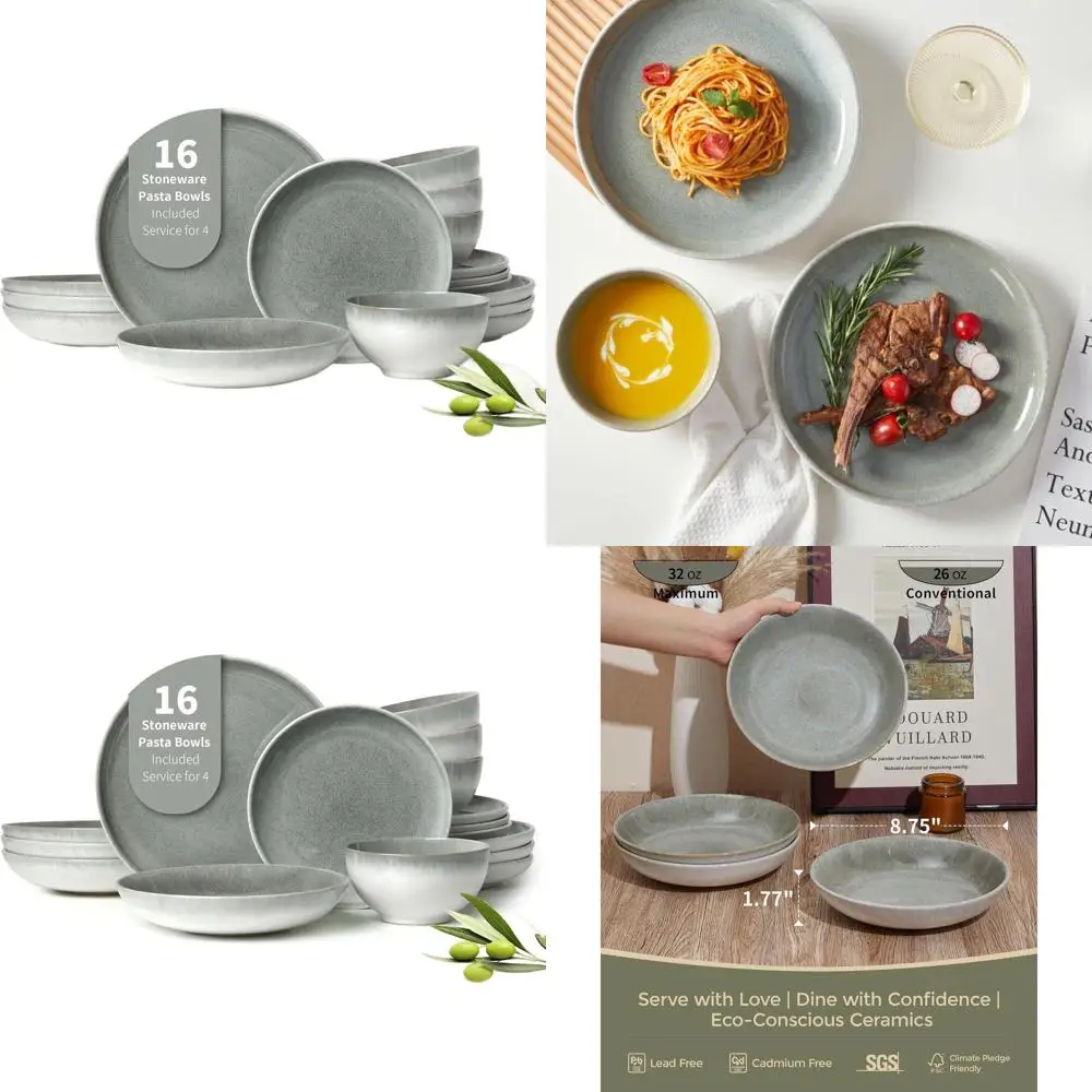 

Набор посуды на 4 персоны с двойными мисками, устойчивый к пятнам, с мисками для пасты, легко моется, многофункциональные тарелки и миски, компактный, удобный для хранения.