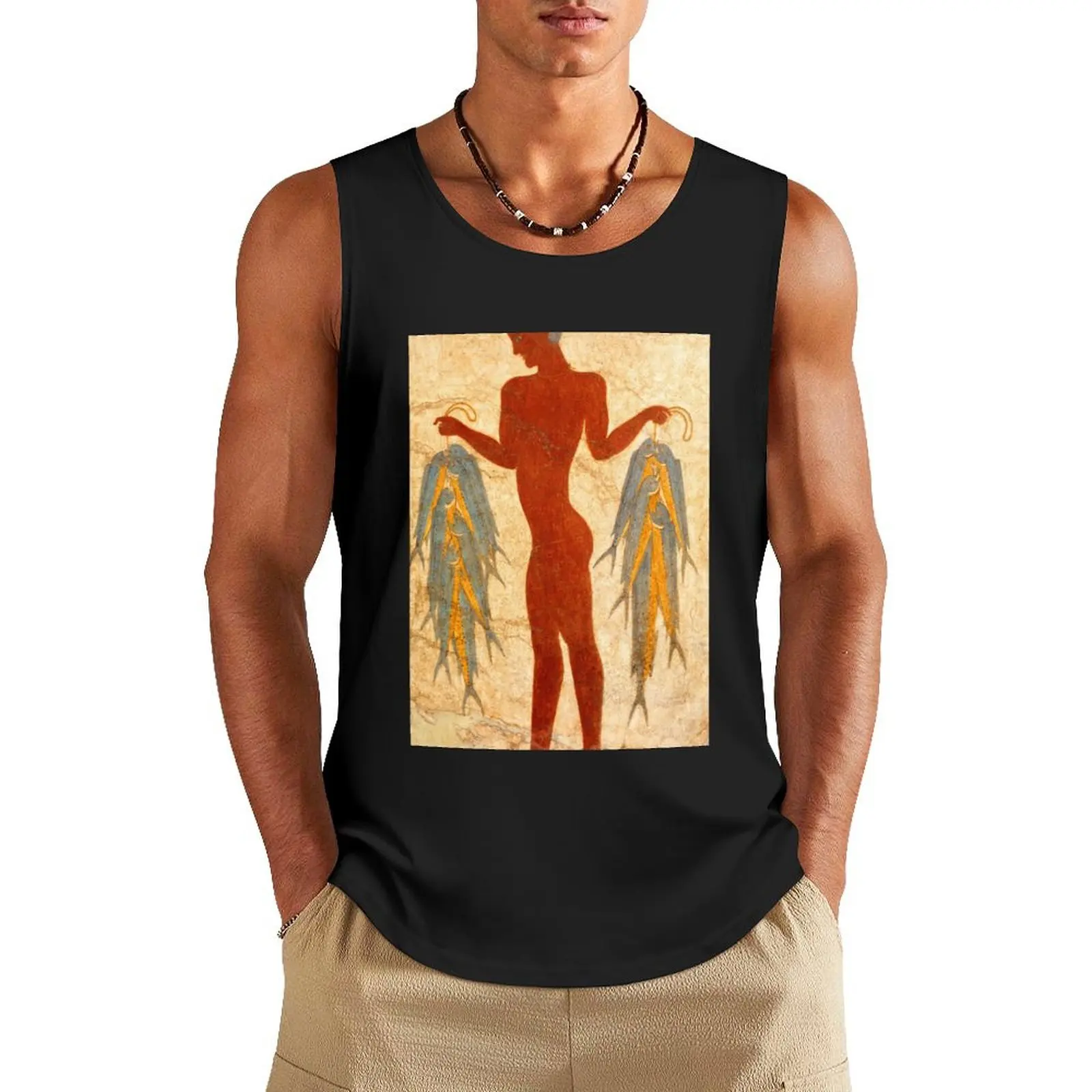 Fresco of the Fisherman from Akrotiri Tank Top sleeveless t-shirts for men sleeveless gym shirt man fitness