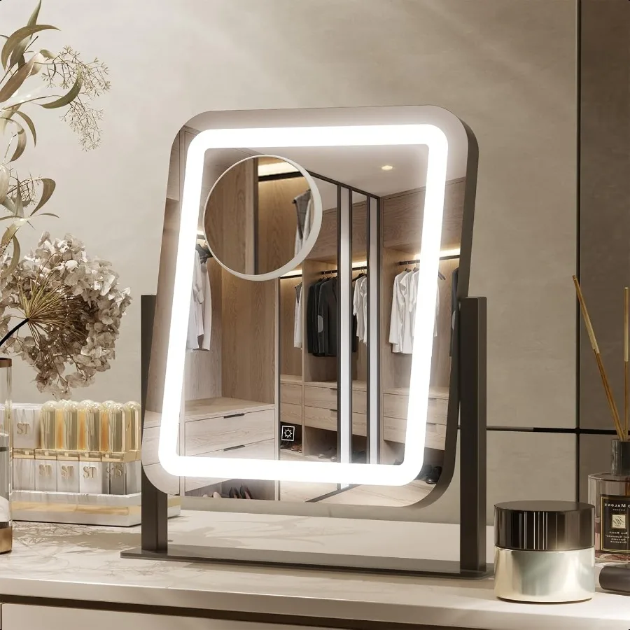 

Vanity Mirror with Lights 16"x14" Large LED Lighted Makeup Mirror Hollywood Makeup Mirror Touch Screen 3Color Lighting 5X Magni