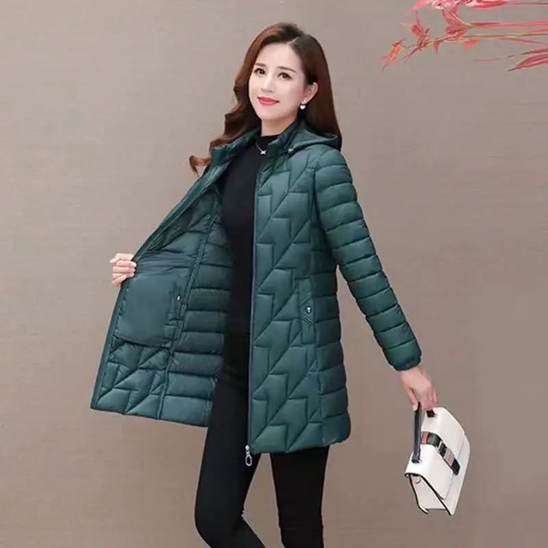 Winter Jacket for Women\'s Mid Length Slim Fit Versatile Coats Lightweight Middle Aged Parkas Casual Oversize Windproof Overcoat