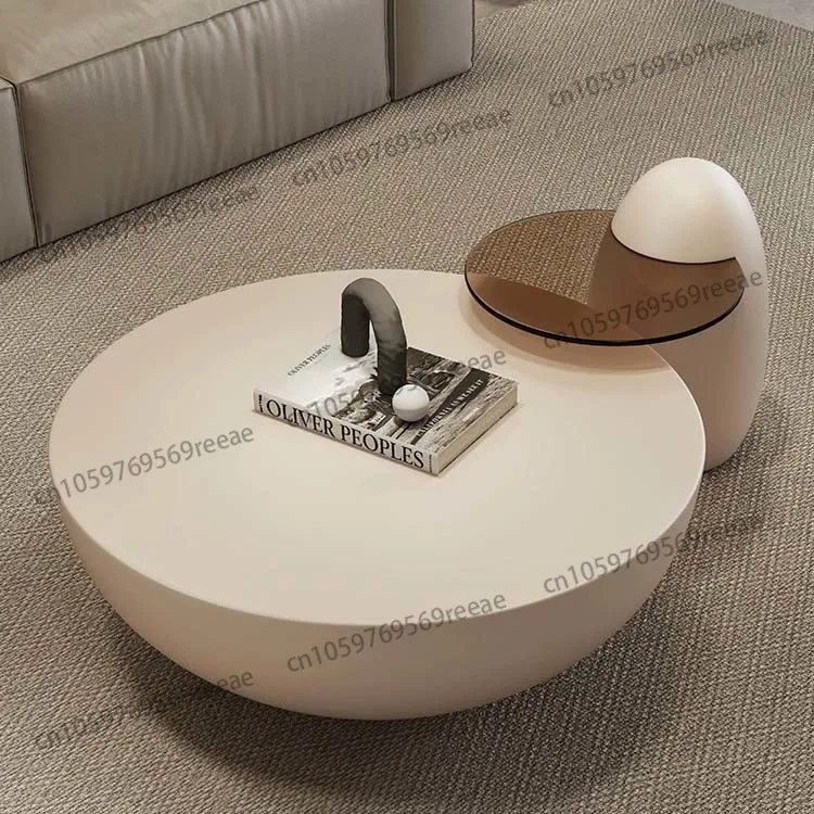 Table basse blanche de conception simple, ensemble de table basse décorative en béton d'art de salon