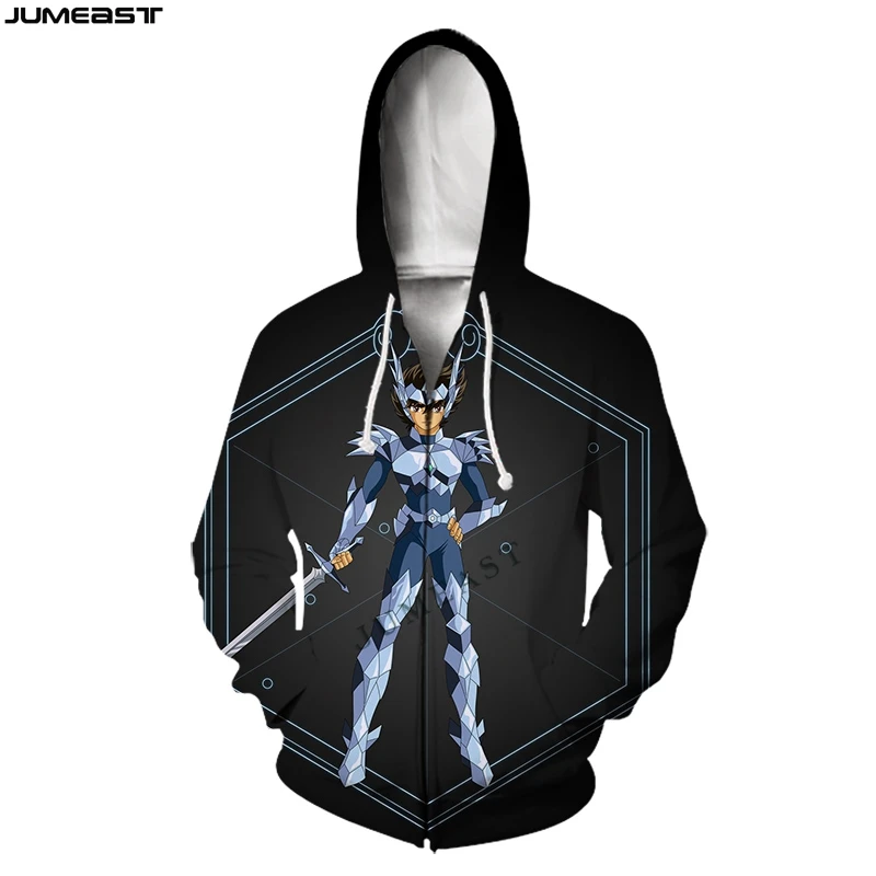 

Jumeast Men's Jacket Cartoon Anime Saint Seiya Women's Hoodies 3D Oversized Zipper Coat Casual Pullover Spring Autumn Tracksuit