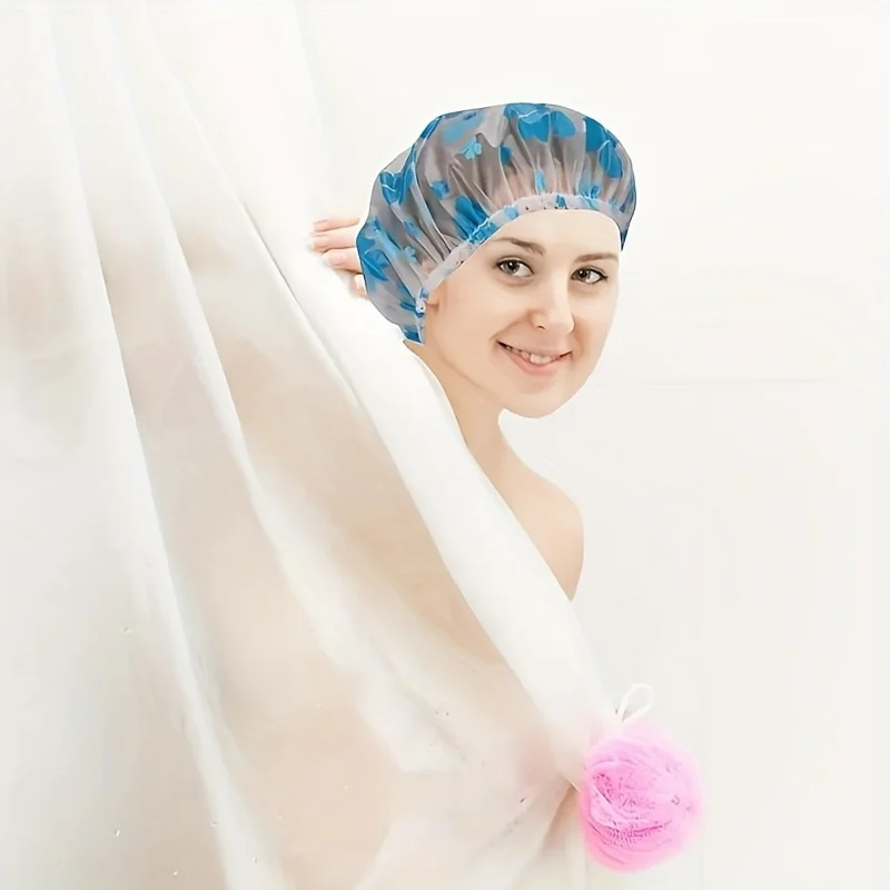 5/10 Stück verstellbare bedruckte Duschhauben, wiederverwendbar, mit Gummiband, geeignet für Damen-Spa-Salons, Damen-Duschhaube, Duschhut