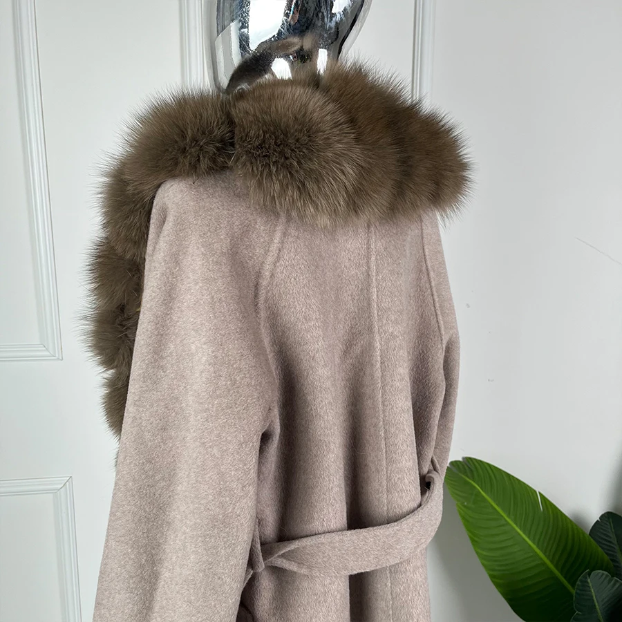 Long Casual Loose Wool Coat Real Fur Coat Women Wool Coats With Fox Fur Trim Autumn Winter New Women's Wear