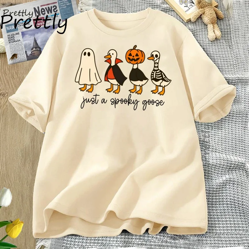 

Футболка Just A Spooky Goose, забавная футболка с изображением гуся на Хэллоуин, милая футболка с короткими рукавами ужасов, хлопковые футболки с короткими рукавами и графикой