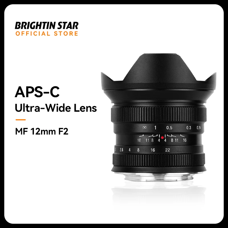 Brightin Star 12mm F2.0 II Wide-Angle Big Aperture APS-C Manual Focus Mirrorless Cameras Lens for Sony Canon FUJIFILM