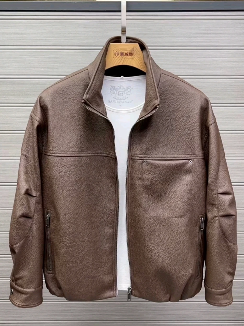 

Spring New Men's High Quali Faionable PU Leather Jaet Stand Collar Cool Trendy Outerwear Stand Fit Daily Wear