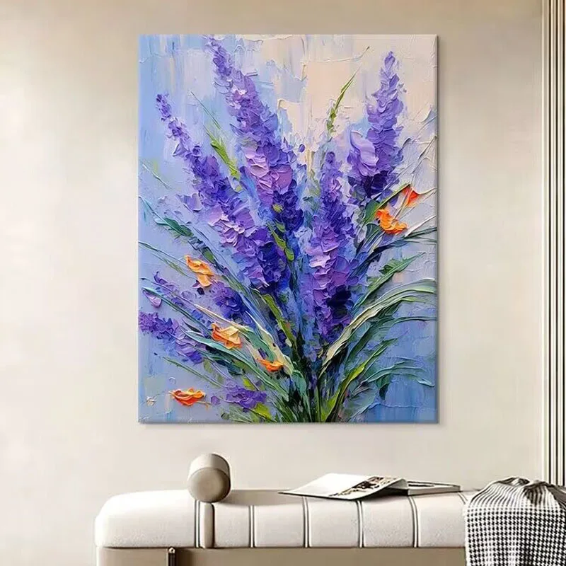 

Nordic Abstract Lavender Hand Painted Oil Painting Purple Flower Living Room Corridor Decoration Painting For Home And Sofa Wall