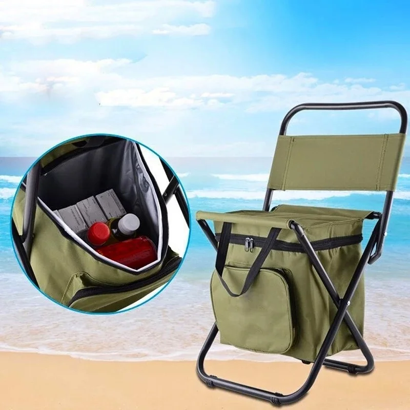 Tabouret pliant extérieur multifonctionnel, sac de glace portable avec sac isolant, tabouret de pêche, chaise de plage, tabouret léger