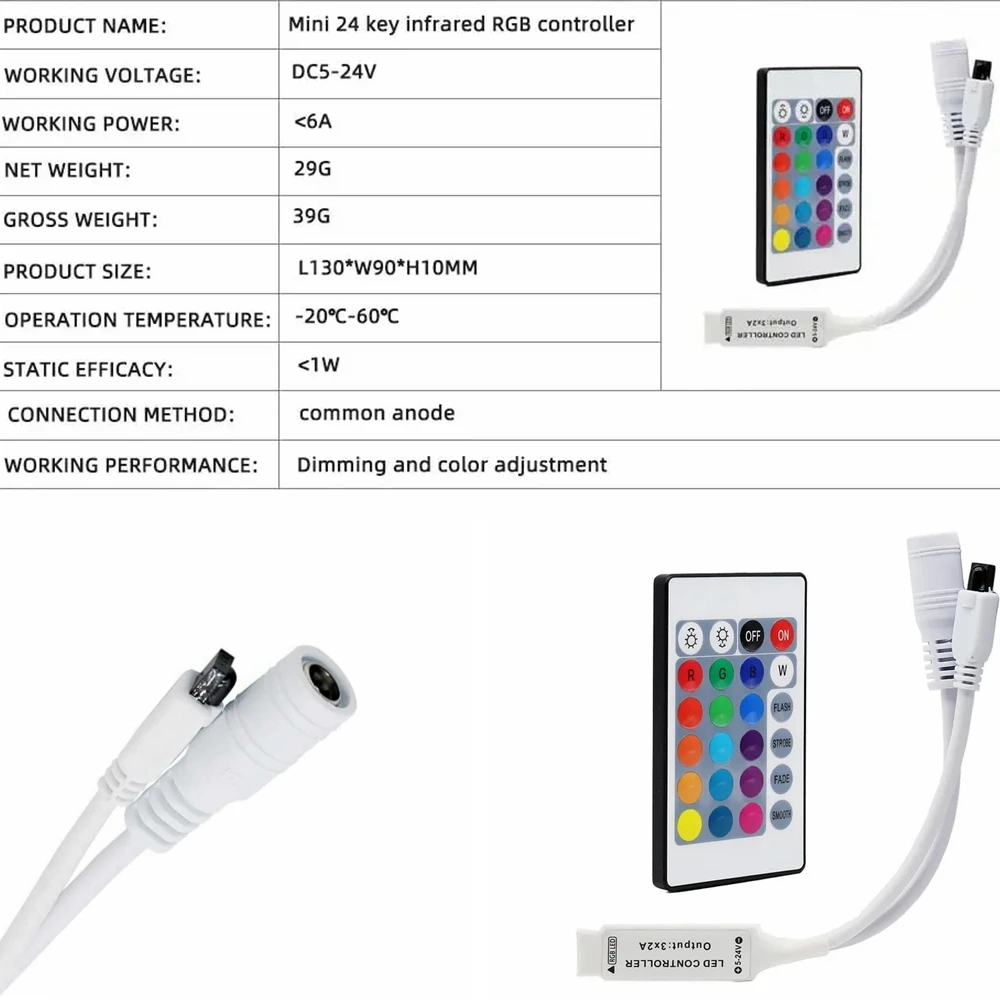 Mini remote control 24 key infrared control light 2048 pixel integrated circuit can be used for WS2812B WS2811 light strip DC12V