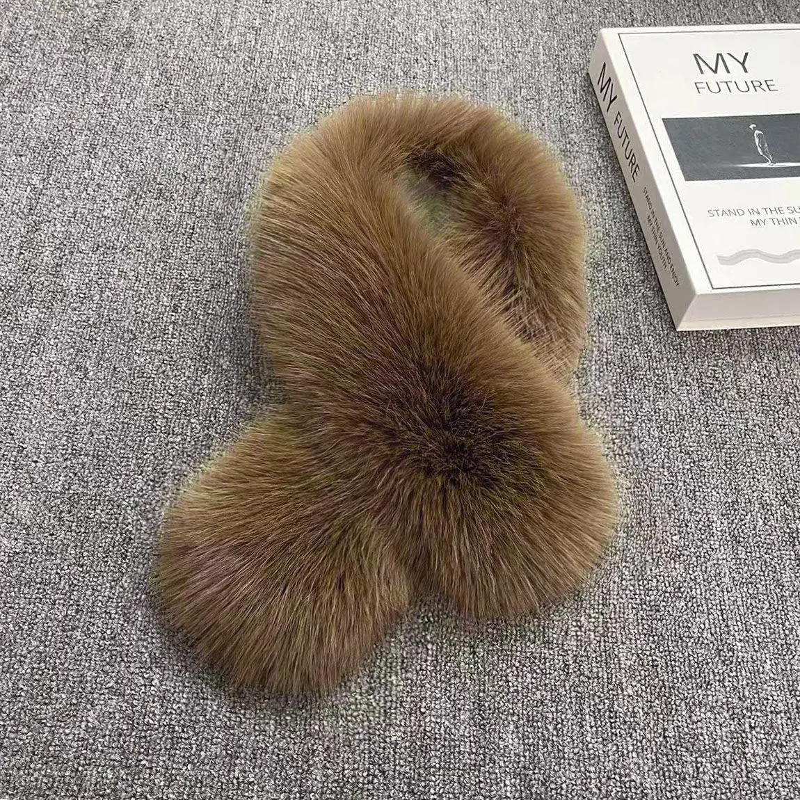 

Зимний шарф из искусственного меха, женский воротник из лисьего меха, теплый толстый однотонный шарф для шеи, съемная шаль, плюшевый шарф на шею