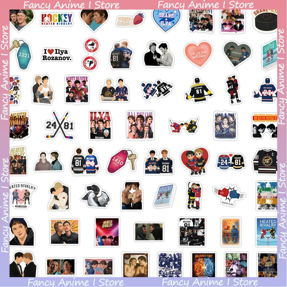 60 Adesivos Impermeáveis Aquecidos de Rivalidade Shane Hollander e Ilya Rozanov para Skate, Celular e Caderno DIY