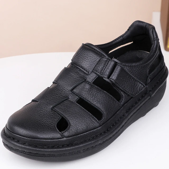 Soft leather closed toe sandals hotsell