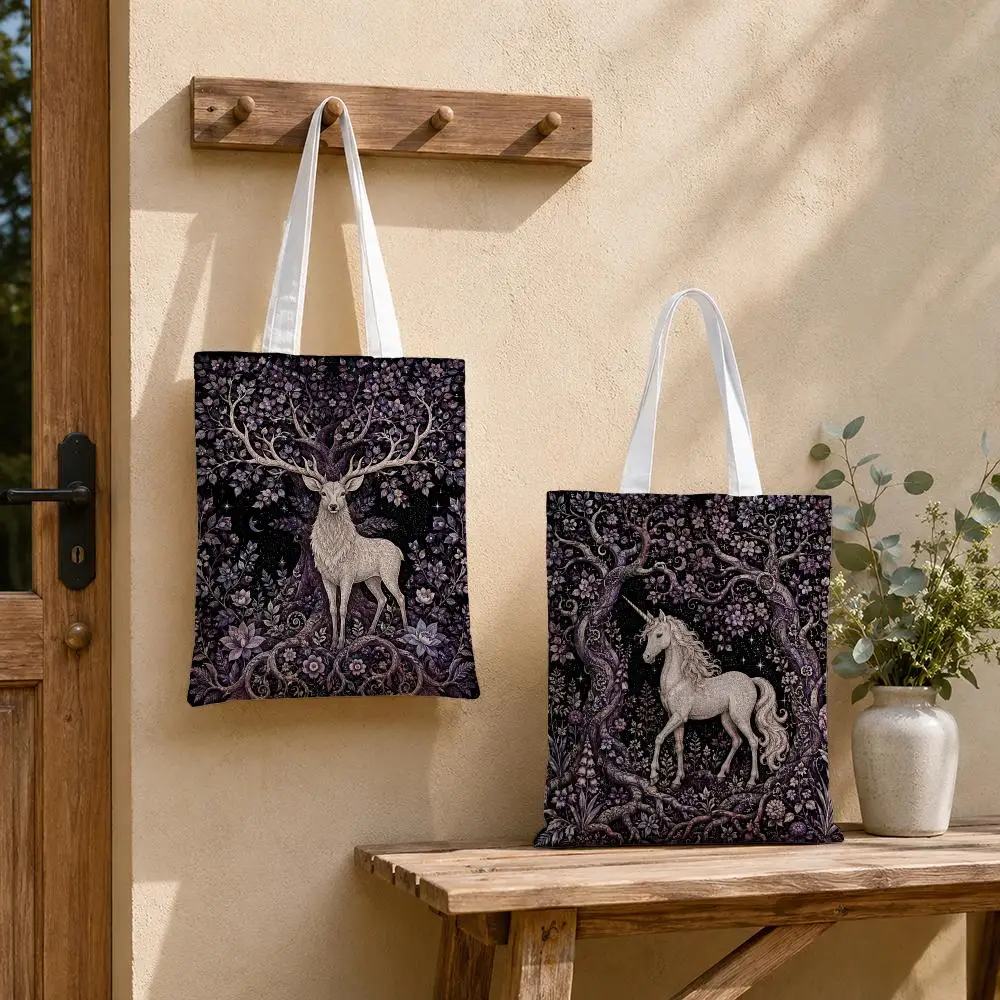 Gothic Enchanted Forest Creatures Storage Bags Tote Bag Reusable Shoulder Shopping Foldable For School Work Travel Daily Use