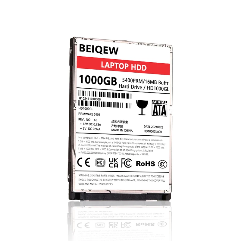 2.5 "SATA3 HDD del منفذ كمبيوتر مدمج 1 تيرابايت قرص صلب قرص صلب 5400-7200 دورة في الدقيقة قرص صلب مدمج