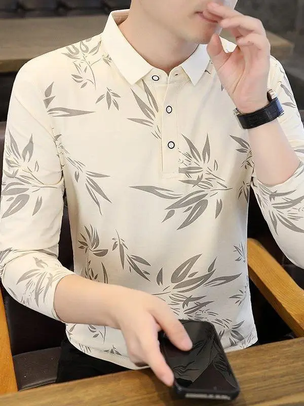 

Новая мужская футболка с длинным рукавом 2026 года, с растительным принтом, повседневная, универсальная, летняя, без катышков, для ежедневной носки, из смесового полиэстера и хлопка