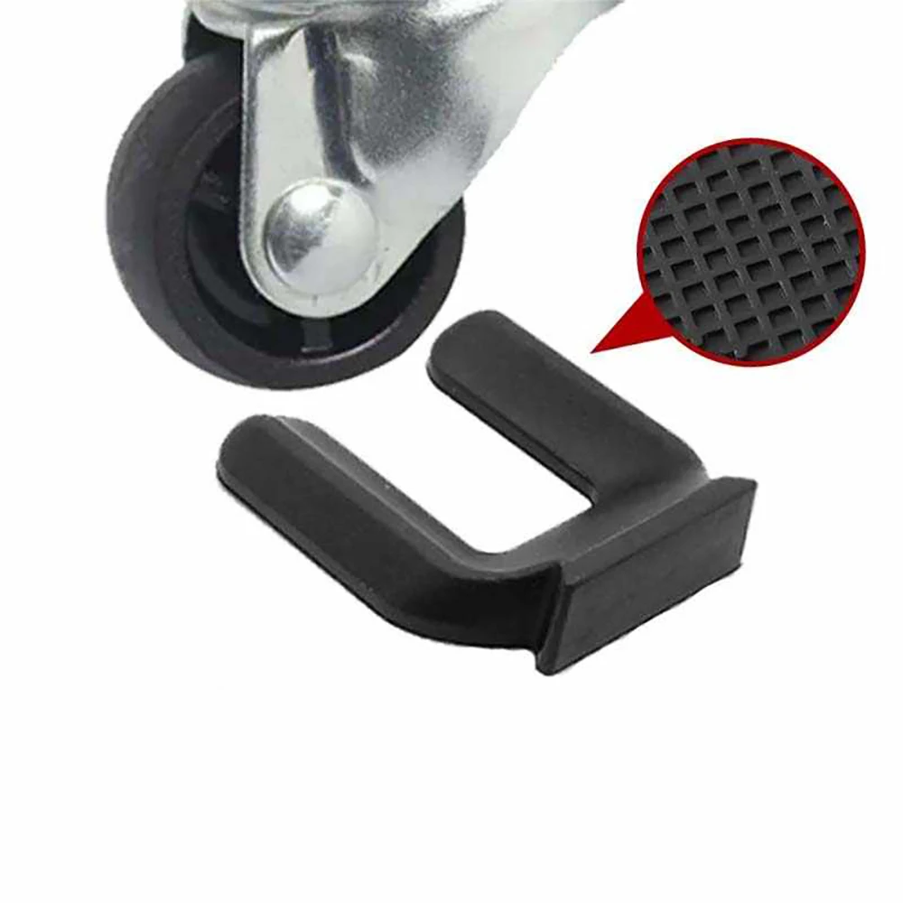 Black Rubber Caster Fixator Universal Wheel Clamp Table&Chair Anti Slip U-Shaped Card Pad Furniture Floor Protection Foot Pad