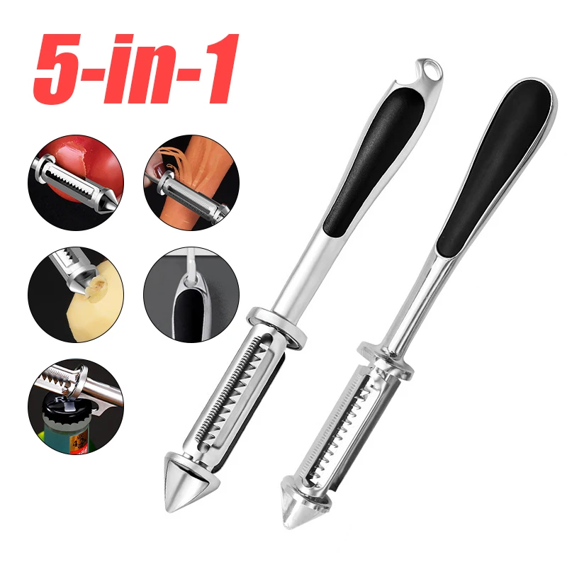 

5-in-1 Peeler Fruits Vegetables Grater Two-sided Zinc Alloy Potato Paring Knife Multi Functional Stainless Steel Kitchen Tools