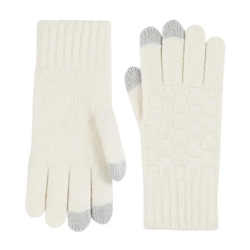 Winter Knitting Gloves Cold Weather Outdoors Elastic Mittens Comfortable Winter Checkere Motorcycle Mittens For Cycling Skiing