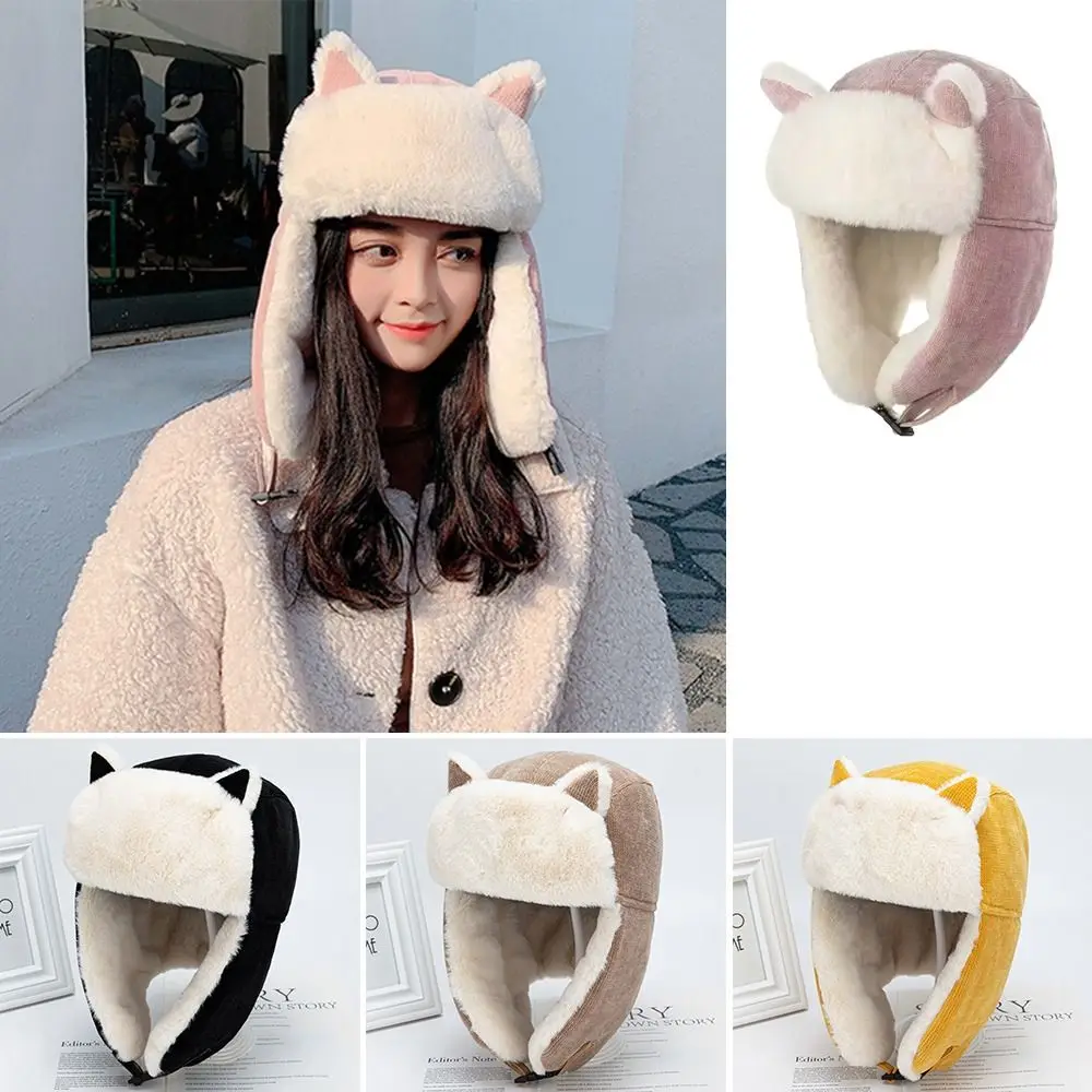 Outdoors Plush Bomber Hat Thick Warm Ushanka Fur Hat Windproof Ski Russian Cap for Men Women