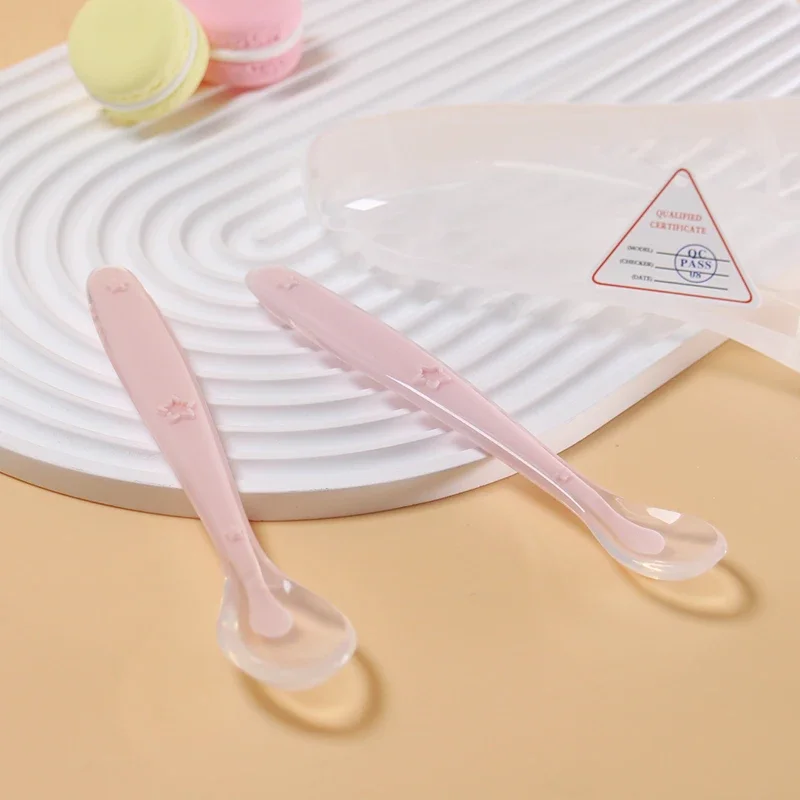 2 Pcs Baby Silicone Spoon Learning Spoon Set Stars Tableware Kids Soft Silicone Feeding Spoon Training Baby Reborn Silicone