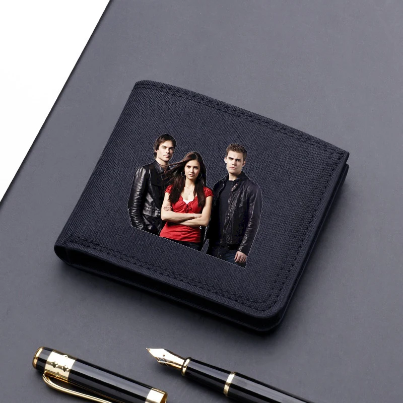 The Vampire Diaries Mini Thin Men Wallet Card Holder Men's Purse Coin Pouch Id Card Holder Short Canvas Card Holder Wallet