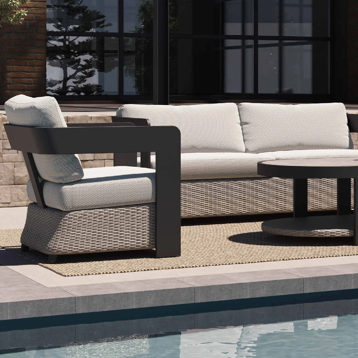 

！@Dwoo Modern Design 4 Piece Aluminum Woven Rattan Sofa Set Luxury Waterproof Outdoor Sofa Set
