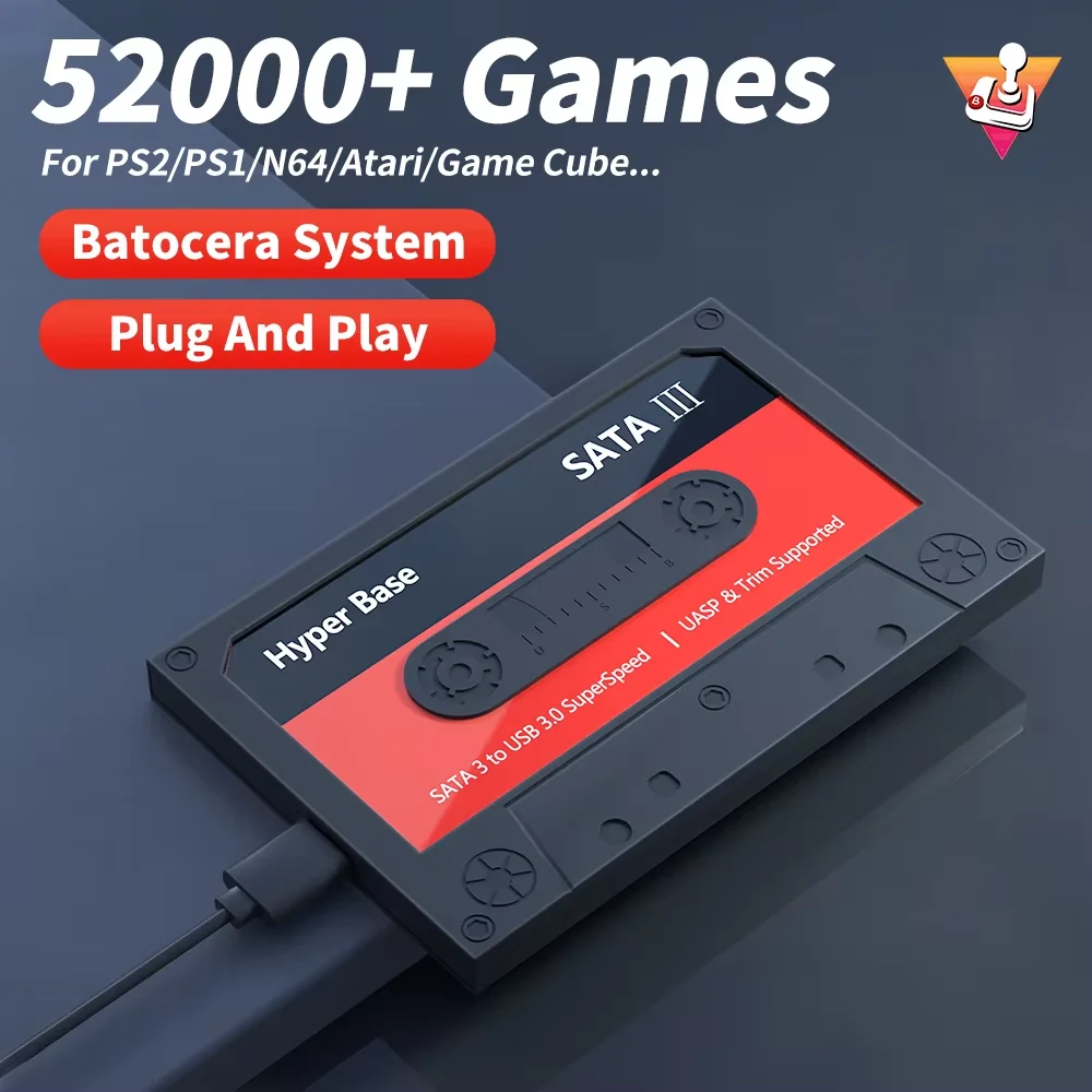 

Batocera 500G/2T Retro Game Hard Drive With 52000 Games External Handheld Emulator Gaming HDD For N64/PS3/PS2/PS1/WII For Win PC