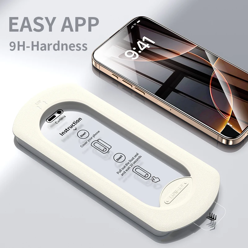 2 Piezas Vidrio Templado HD con Caja de Instalación Sin Polvo para iPhone 16 15 14 13 12 11 Plus ProMax X XS XsMax XR, Película Antiespía 5