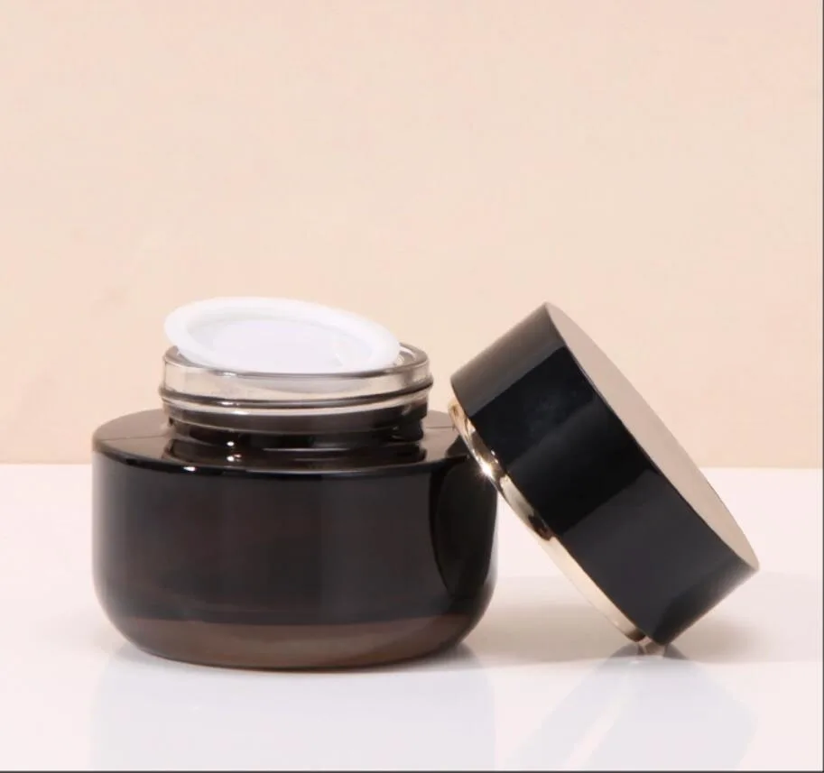 50G black glass jar pot tin day night cream eye serum essence/moisturizer mask gel/wax skin care cosmetic bottle