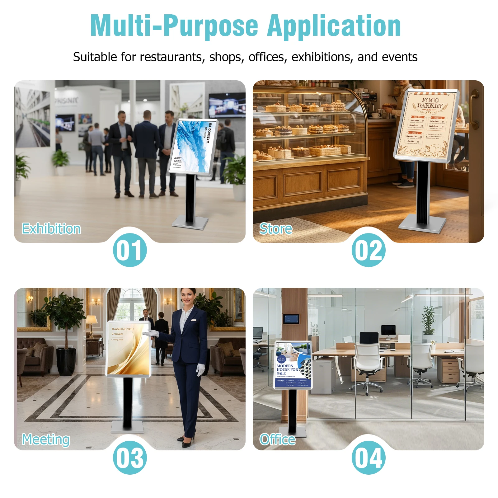Bodenstehender Schilderhalter 20x27 Zoll/24x31,5 Zoll, Sockel-Schildständer mit Schnapprahmen-Display für Einkaufszentren, Schulen, Restaurants