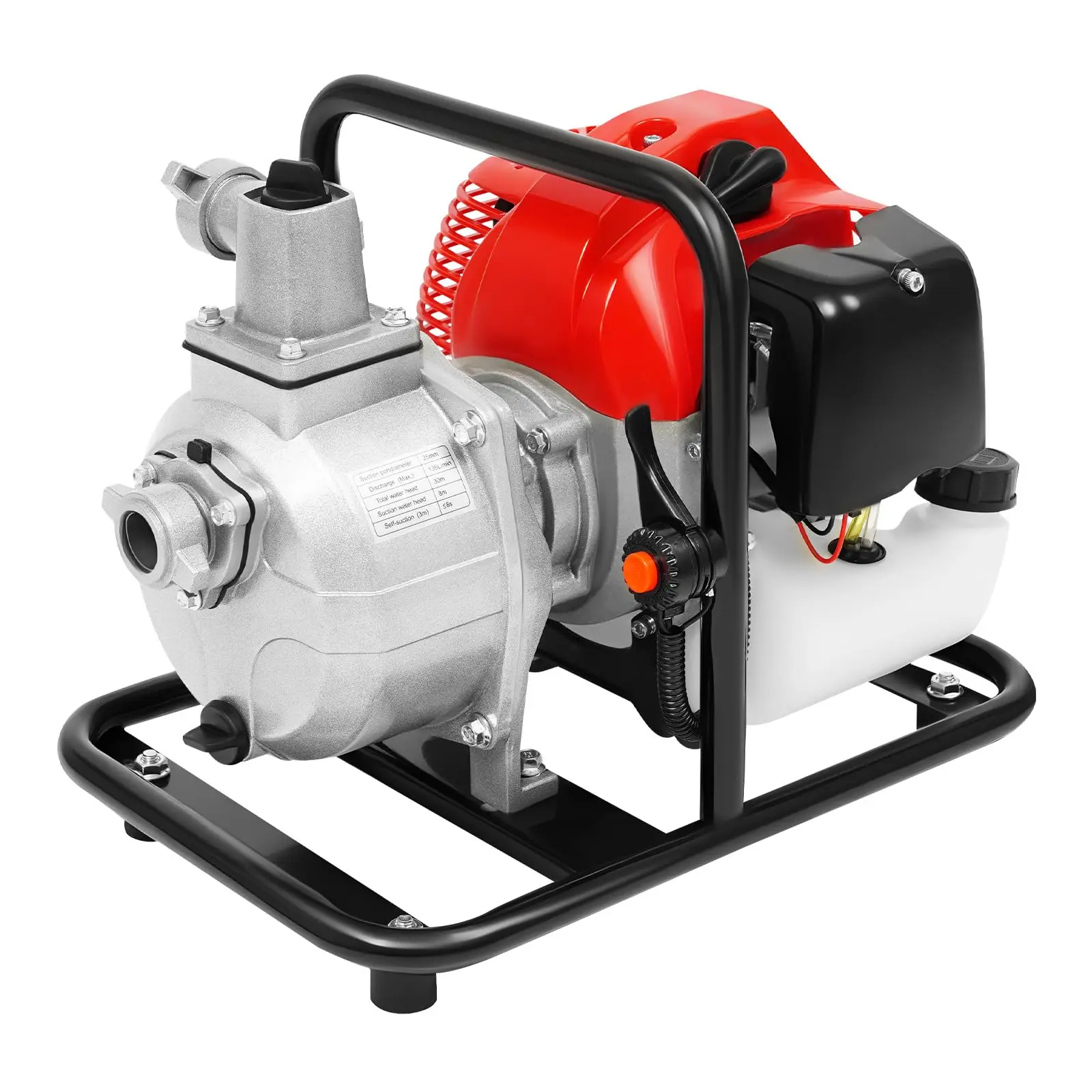 General Purpose 1-Inch Water Pump with Air Filter, 43cc 2-Cycle Engine Trash Pump, Gas Powered Sump Pump Floor Mounted
