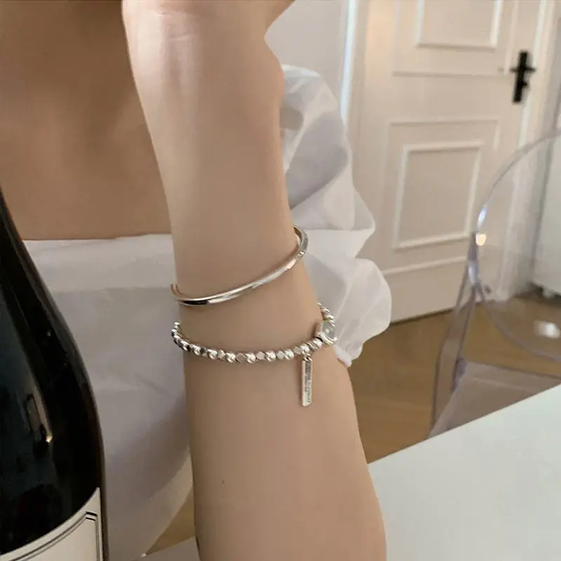 Girlbible  925 Sterling Silver Alphabet Sign Irregular Round Bead Bracelet For Women Gift Sweet Jewelry Dropshipping Wholesale