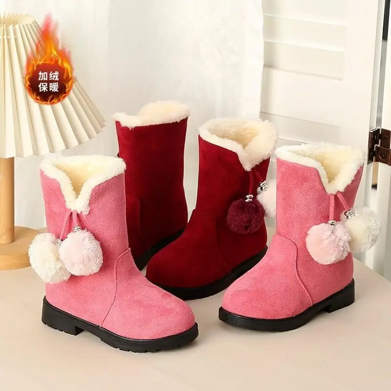 

Kawaii повседневная обувь, детская обувь, зимние сапоги для девочек, красные плюшевые толстые зимние сапоги в стиле принцессы, новинка 2026, осенне-зимняя детская обувь