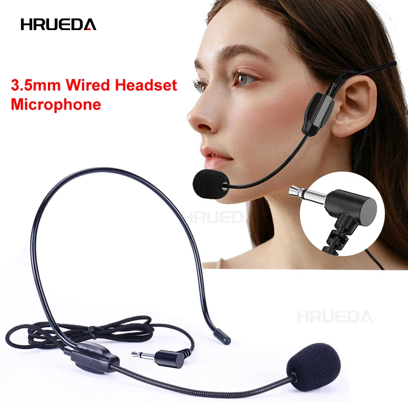 ไมโครโฟนสวมศีรษะขนาดเล็กแบบมีสายขนาด3.5มม. สำหรับเครื่องขยายเสียงหูฟังไมโครโฟนแบบพกพาหูฟังสำหรับบรรยายบรรยาย