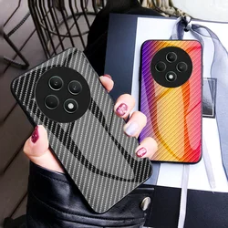 Oppo Reno 12F 5G CPH2637 Case Carbon Fiber Grain Tempered Glass Hard Back Cover Phone Case Silicone Bumper for Oppo Reno12 F 12F