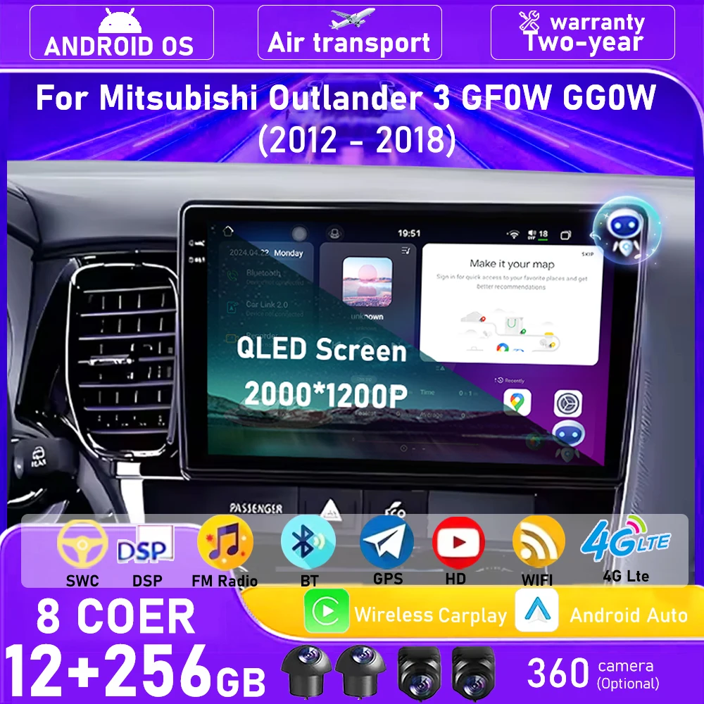 Wireless Carplay For Mitsubishi Outlander 3 GF0W GG0W 2012 - 2018 LHD Android 16 Car Radio Multimedia Player GPS Navigation DSP