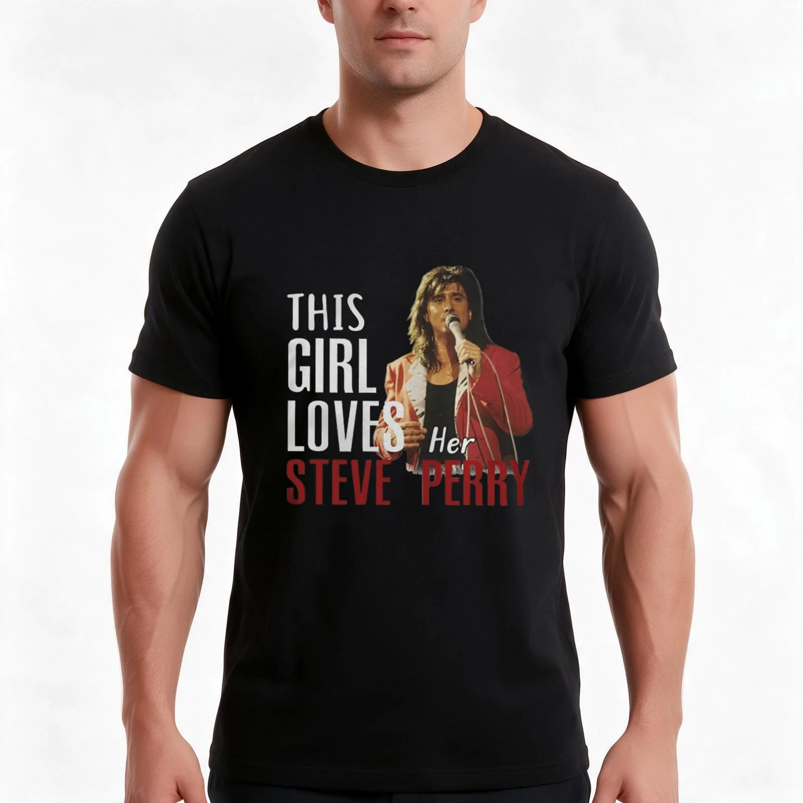 This Girl Loves Her Steve Perry T-Shirt, Summer Casual Cotton Tee, Oversized Streetwear Tops, Vintage Graphic Print, 100% Cotton