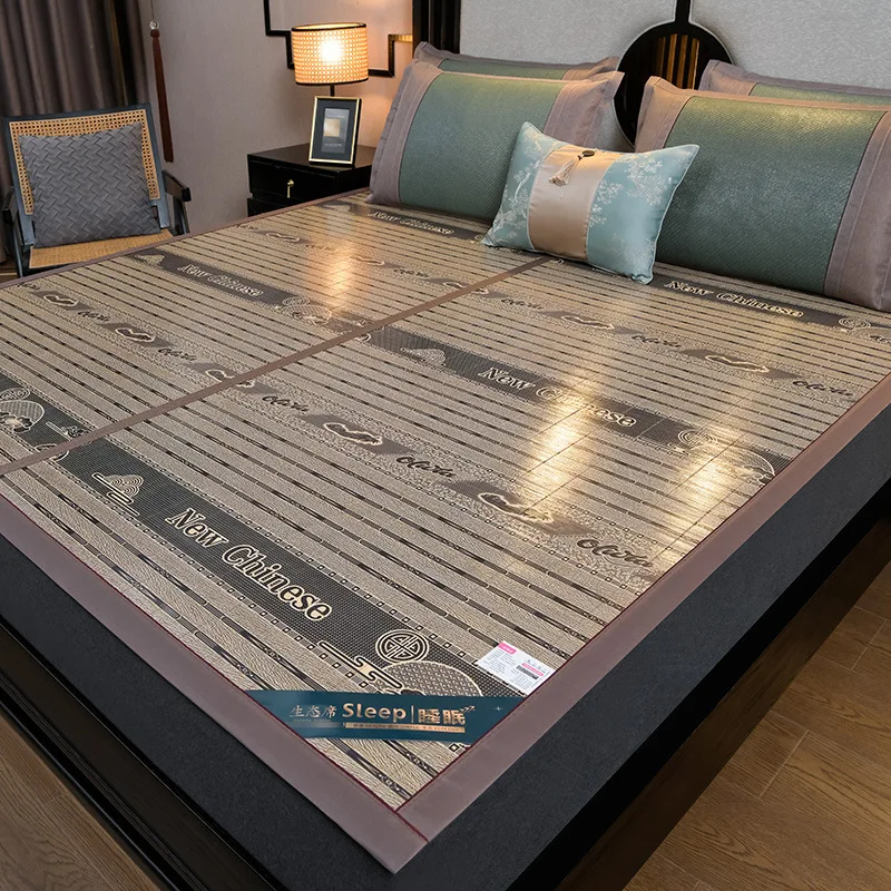 Wholesale Carbonized Bamboo Cooling Mat Foldable Double Sided Rattan Grass Student Dormitory Ice Silk Mat Natural Pure Bamboo