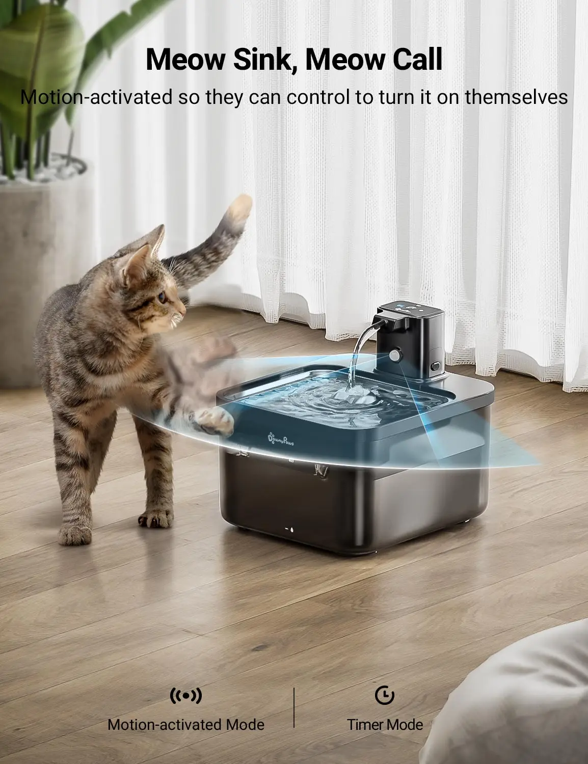 DownyPaws-fuente de agua automática de acero inoxidable para gatos, dispensador 2 en 1 de 2.5L, 4000mAh, color negro, inalámbrico, bebedero para