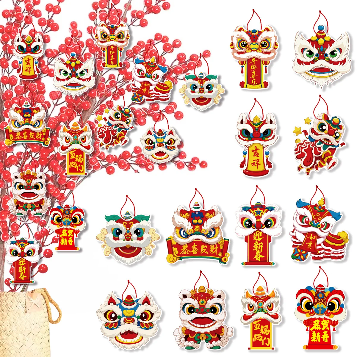 12Pcs/Bag 2025 Chinese New Year Snack Theme Paper Tree Pendant Door Hangers Backdrop for China Spring Festival Party Decoration