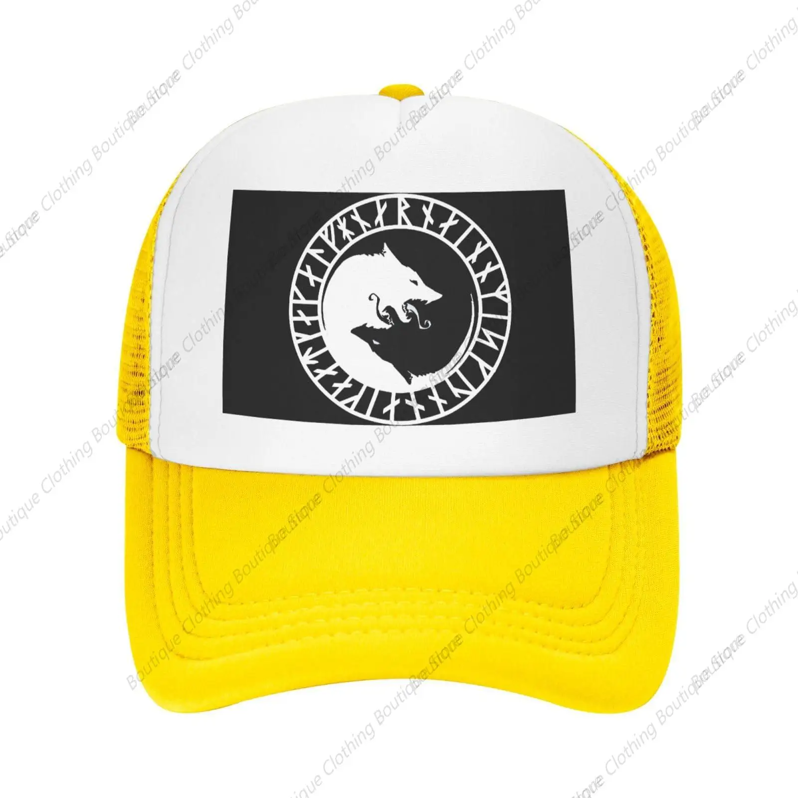 Viking Norse Wolf Garden Outdoor Baseball Hat Adjustable Mesh Hat Truck Driver Hat Yellow